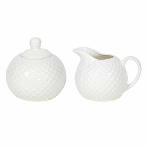 Porseleinen Melkkan en Suikerpot met Diamond Motief Wit