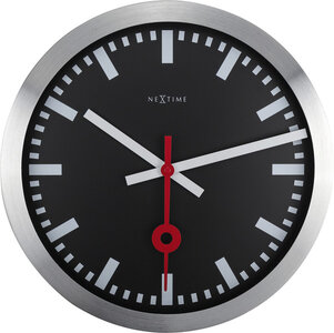 NeXtime NE-3999STZW Wandklok Dia. 35 Cm, Geborsteld Aluminium, 'Station'