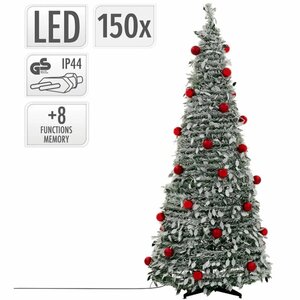 Decoratie Dennenboom met Sneeuw en Ballen + Verlichting 180 cm Groen/Wit/Rood