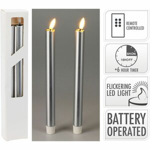 LED Dinerkaarsen 25 cm Warm Wit Zilver 2 Stuks